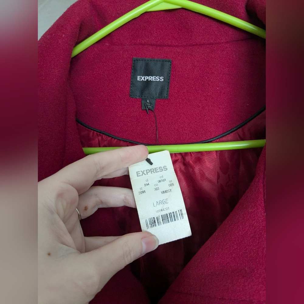 NWT Express Moto Jacket Pea Coat with Funnel Neck in Red size large - Picture 2 of 8